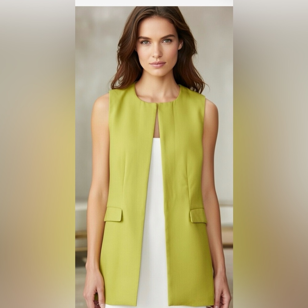 NEW GRACIA yellow mustard sleeveless pockets open cardigan coat jacket